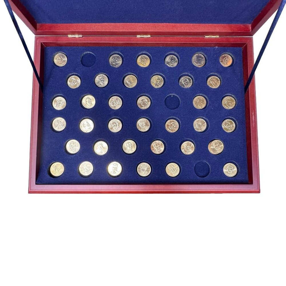 The Presidential Dollar Coin Collection Franklin Mint In Wood Display Box READ